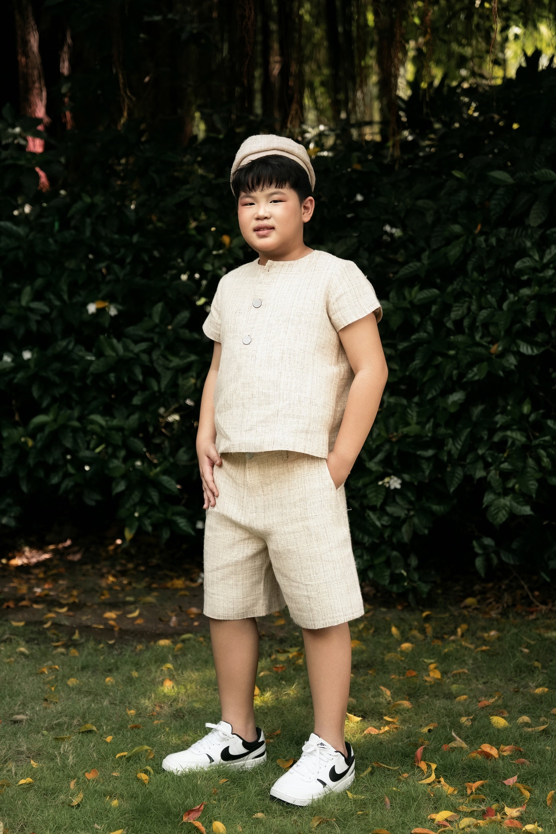 Tsaii Hemp Set Top & Shorts Set for Kids with Beret